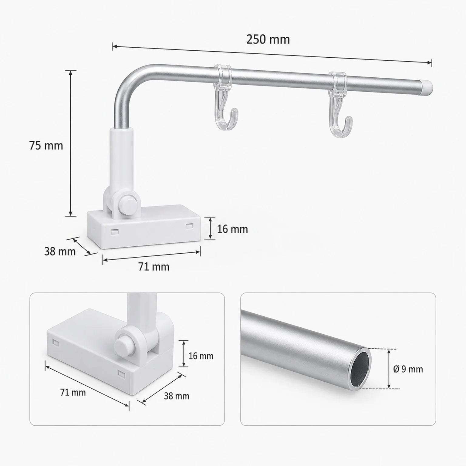 Rosa Display Cabinet Rail Including Sliding Hooks - dimensions view