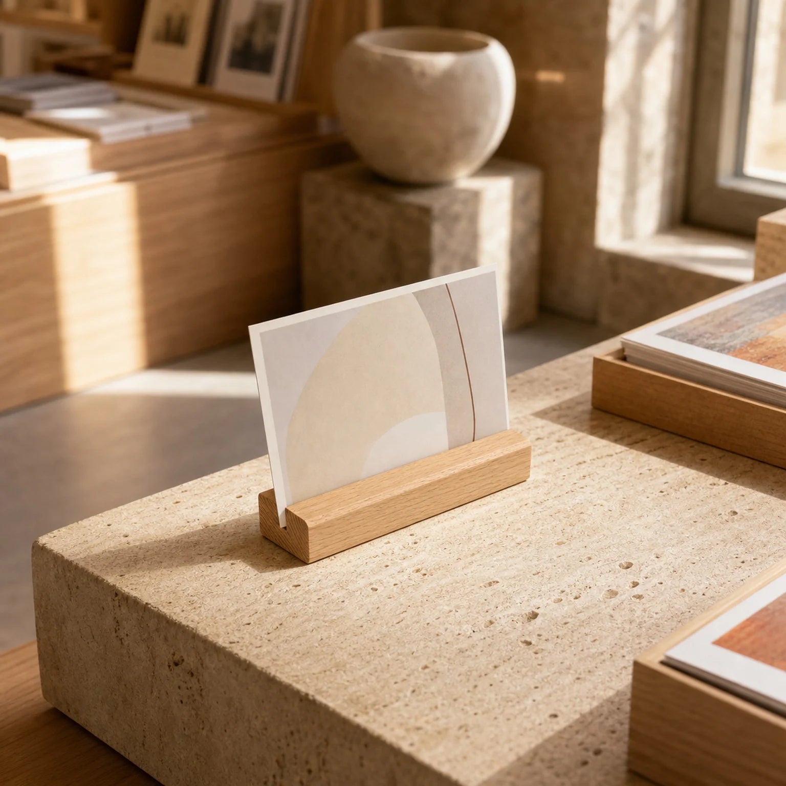 Tomas Wooden Postcard Display Stand - lifestyle view