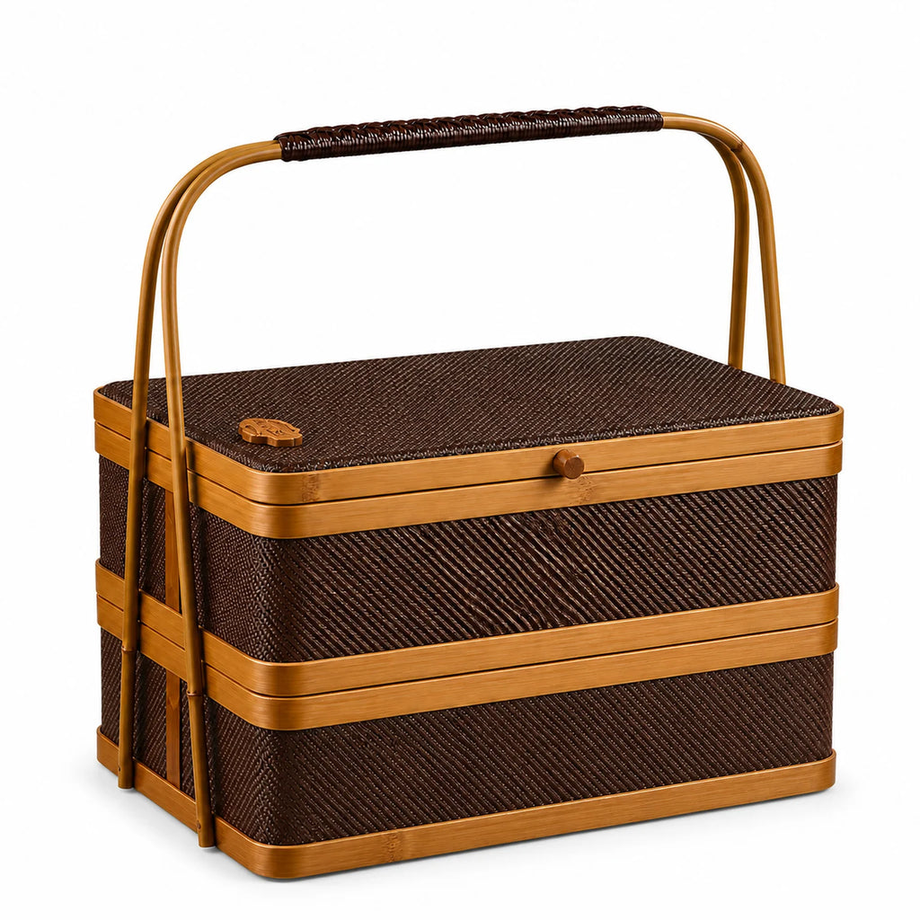 Vera Two-Tier Woven Storage Basket Including Lid - main view