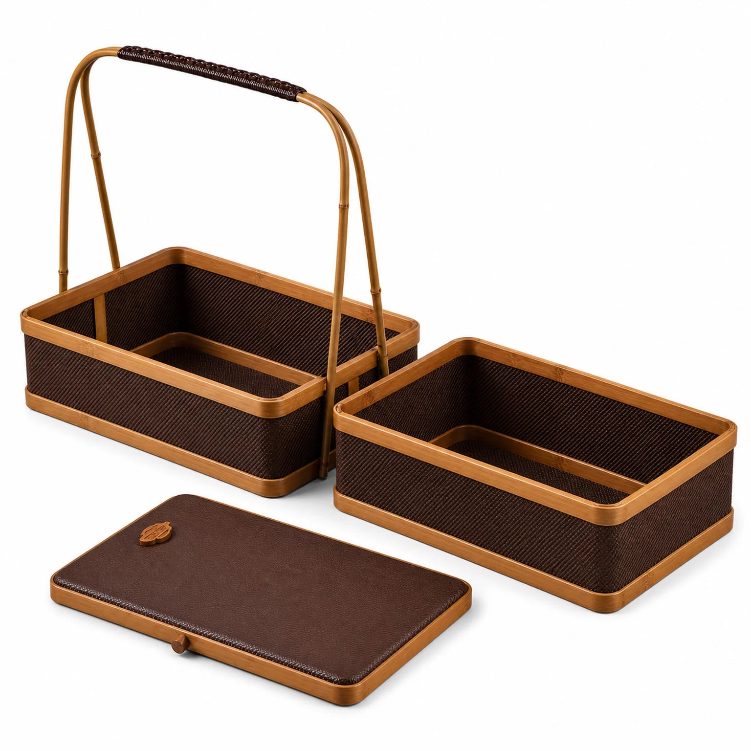 Vera Two-Tier Woven Storage Basket Including Lid - detail view