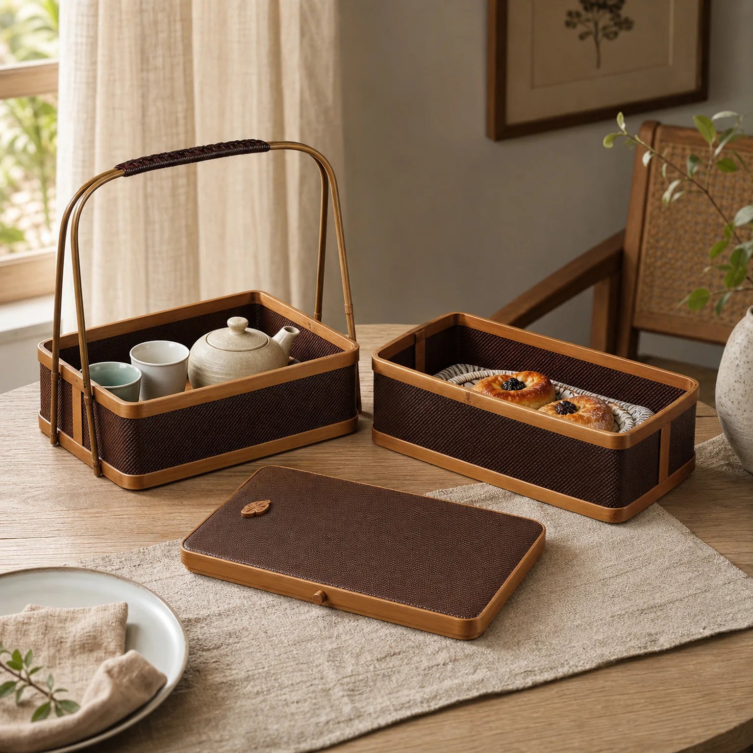 Vera Two-Tier Woven Storage Basket Including Lid - lifestyle view