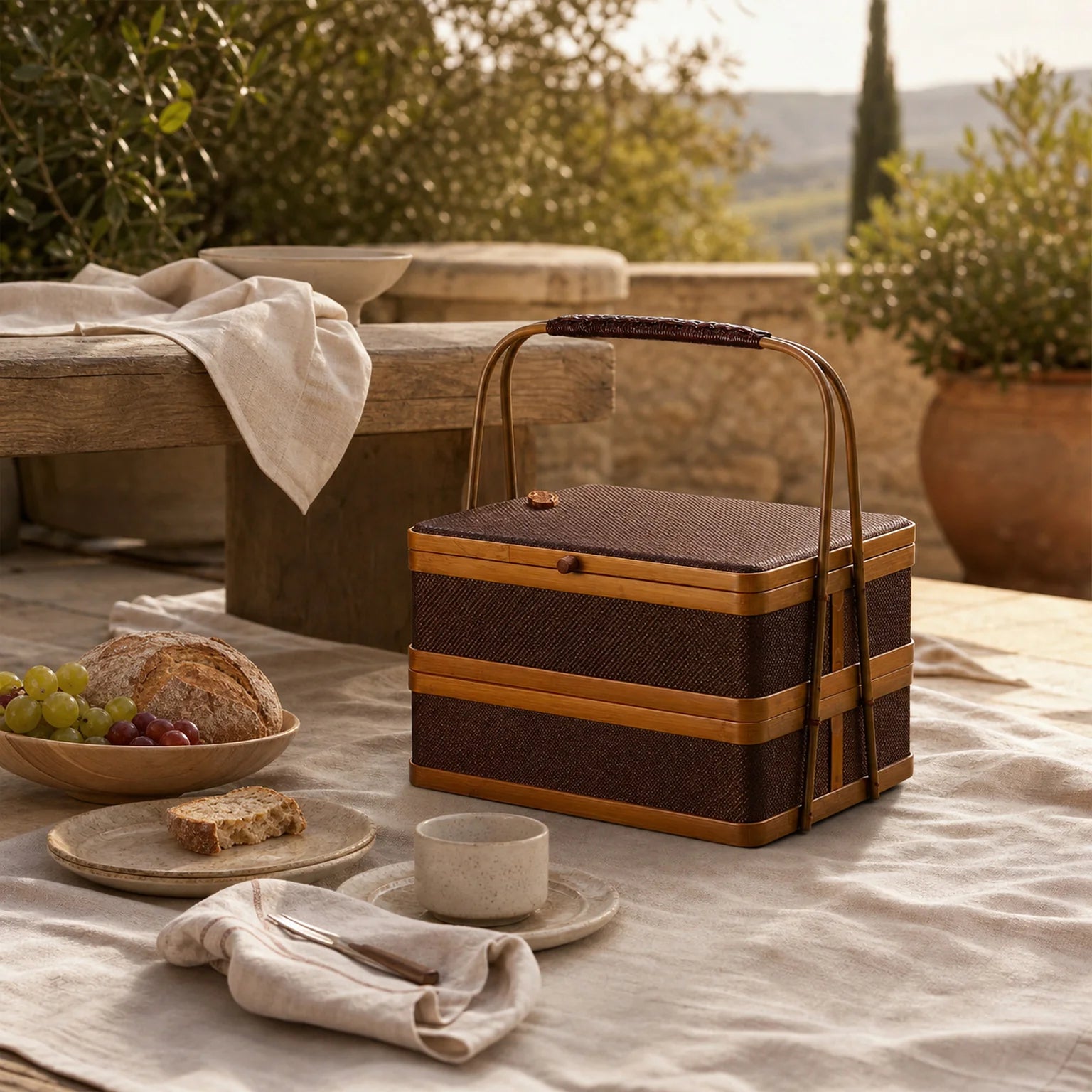 Vera Two-Tier Woven Storage Basket Including Lid - lifestyle view