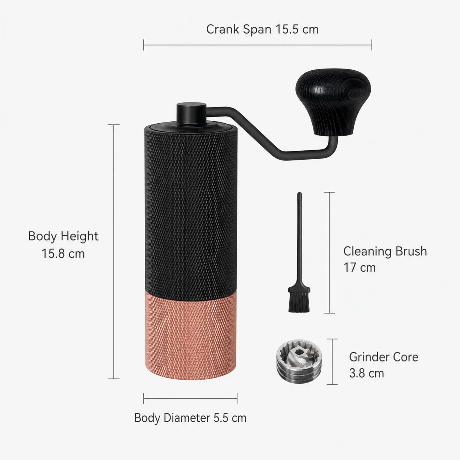 Victor Manual Coffee Grinder Including Cleaning Brush - dimensions view